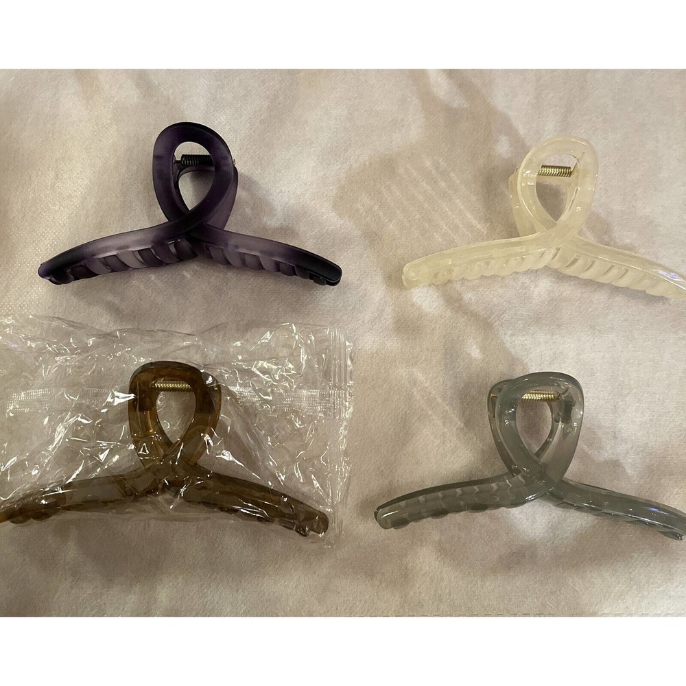 Set Of Four Hair Claws Clips For Long Thick Hair Creme, Purple,brown, Gray